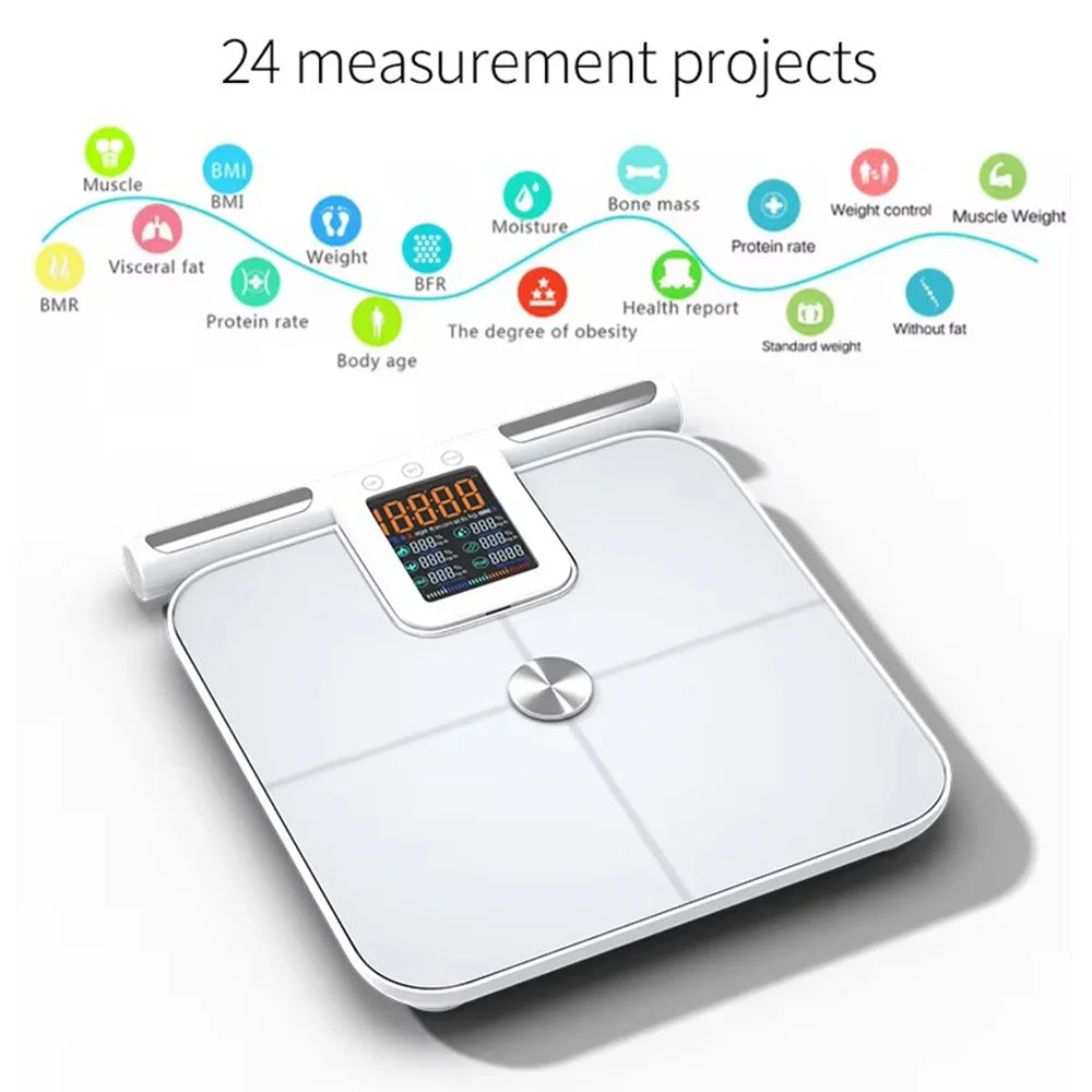 Smart Body Fat Scale for with Handle, 24 Precise Body Biological Analyzer, Digital Bathroom Weighing Bluetooth Scale
