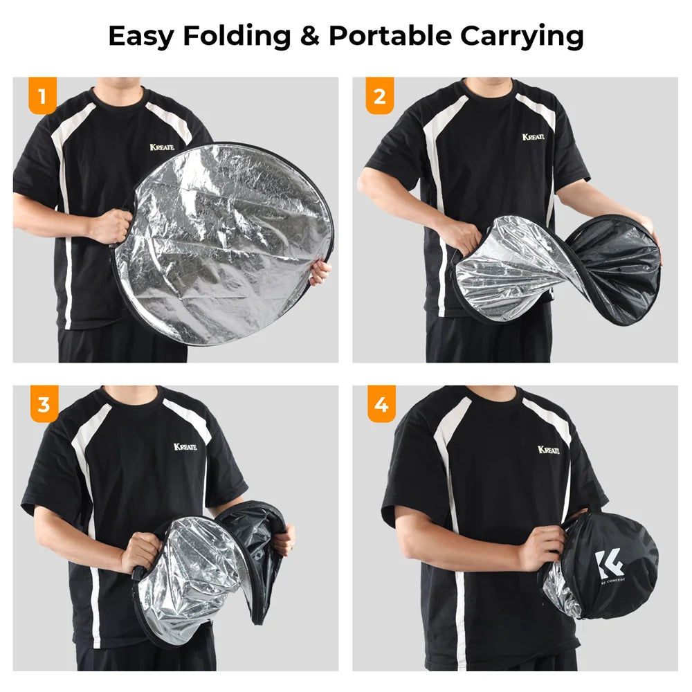 K&F CONCEPT 5-in-1 Light Reflector with Handle Photography Light Blocking Photography Tent Circular Reflector Translucent Panel