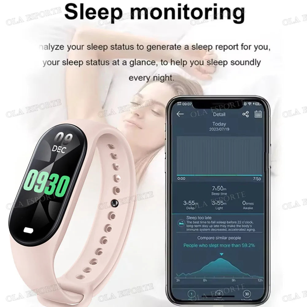 M7 Smart Watch Heart Rate Blood Pressure Monitoring AMOLED Screen Smart Wristband Fitness Tracker For Men Women Sport Bracelet