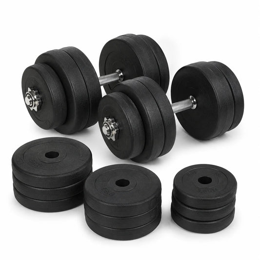 Dumbbell Set 8 x 5 kg, 4 x 1.5 kg Weight Plates with Plastic Coating, Floor-Friendly, Black, for Home Gym Full Body Workout
