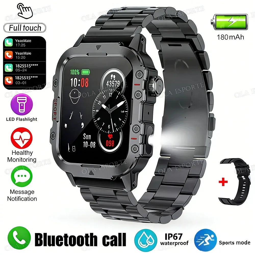 2026 New Military Smart Watch Men 3ATM Outdoor Sports Fitness Tracker Blood Pressure Health Monitoring BT Call GPS Smartwatch