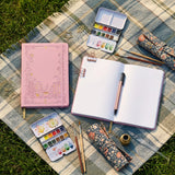 BUKE A5 Dot Grid Notebook PU Leather Cover Hardcover Floral Embossed Tea Cup Books Elegant Handwriting Journal