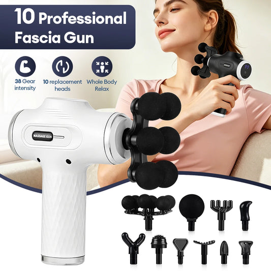 High Power Fascia Massage Gun Replaceable Massage Heads High-Frequency Vibration Body Massage Gun Full Body Muscle Relaxation