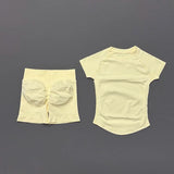 2 Pieces HISTELLO Sports Sets Short Sleeve Seamless Yoga Top Fitness Set Women Workout Running Sports Shorts Gym Suit