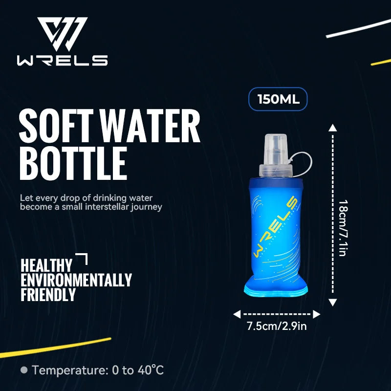 WRELS Soft Folding Water Bottles BPA-Free Collapsible Flask Lightweight Running Water Bottle Sports Water Bag TPU Soft Flask