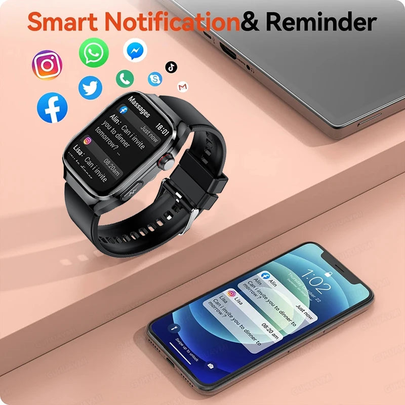 New ECG Smart Watch Men Women, Health Diagnosis, Organ Monitoring, Body Analysis, Blood Pressure, Blood Oxygen, Blood Fat, Uric Acid, Temperature Monitor, Bluetooth Call, Waterproof Fitness Tracker, Sports Smartwatch
