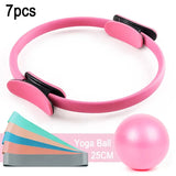 7Pcs/Set Pilates Ring Set, Magic Circle, Explosion-Proof Pilates Mini Ball, High Elastic Resistance Band, Yoga Wheat Tube Bal
