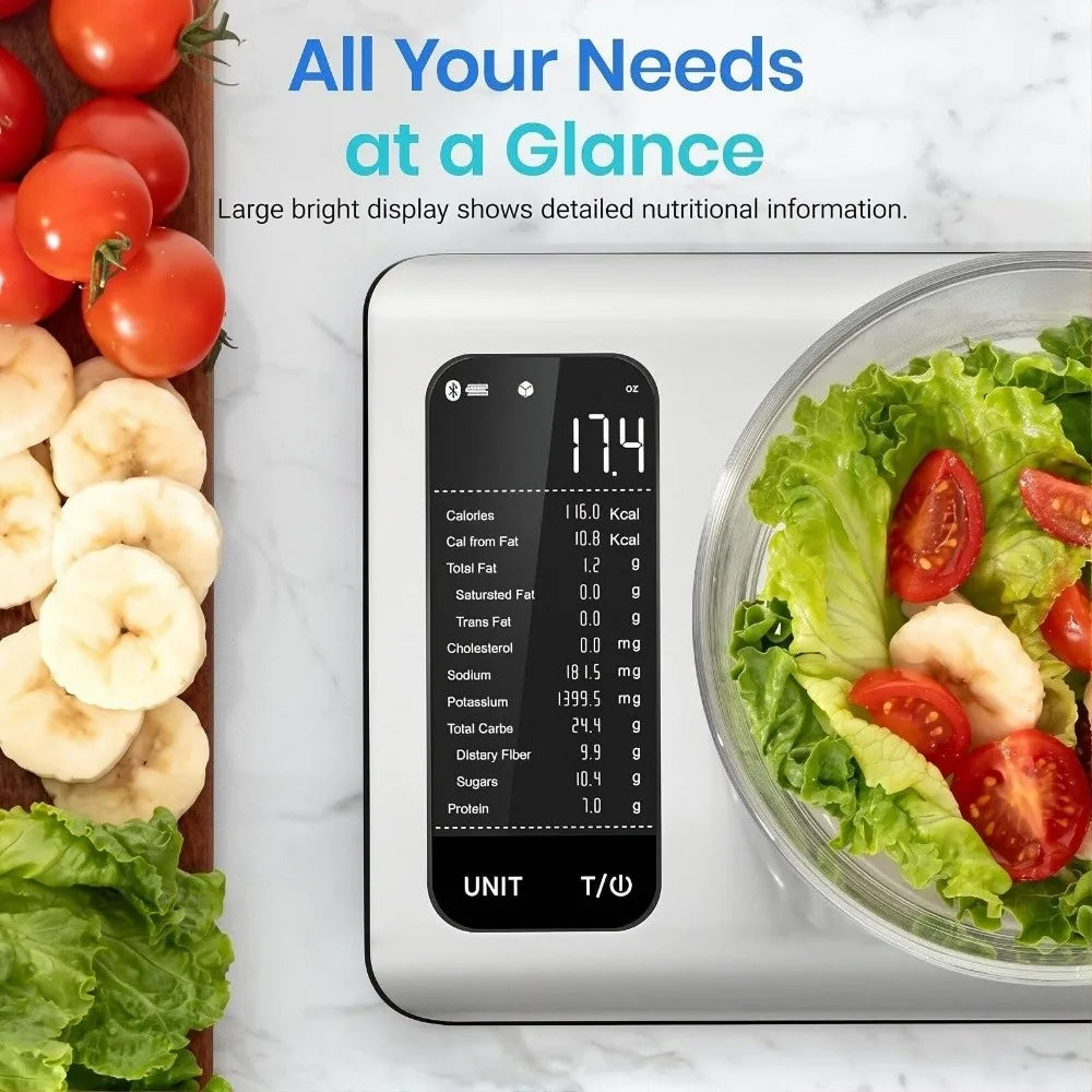 Stainless Steel Smart Nutrition Food Scale Free App with 19 Nutrients Tracking Smart Digital Kitchen Scale