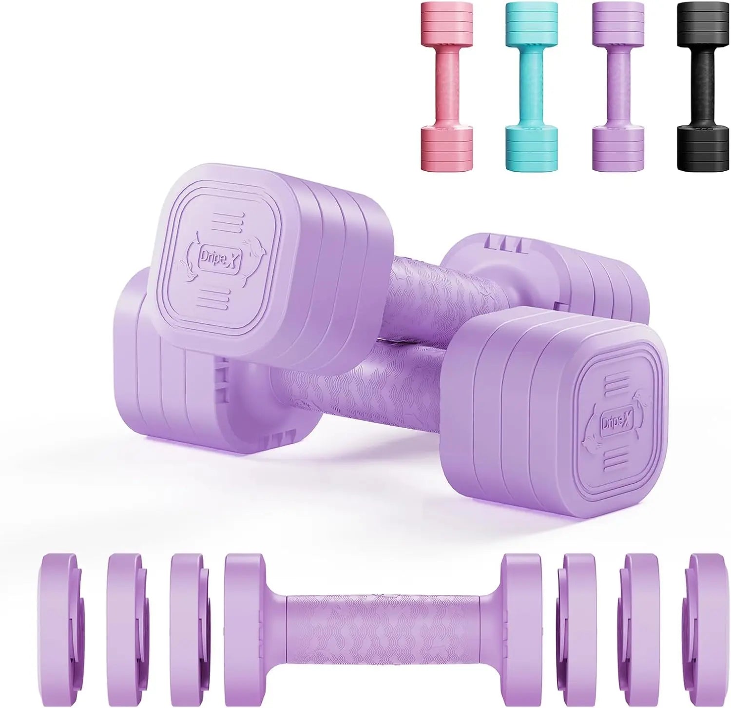 Dripex Adjustable Dumbbells Weight Set 2.5kg 5kg 10kg Dumbbell Pair 4-in-1 Weight Dumbbells Set Women Men with Non-Slip Handle
