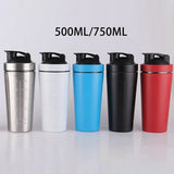 Protein Powder Shaker Bottle 500/750ml Leak Proof Water Bottle for Gym Fitness Sport Whey Shakes Cup with Scale Stainless Steel