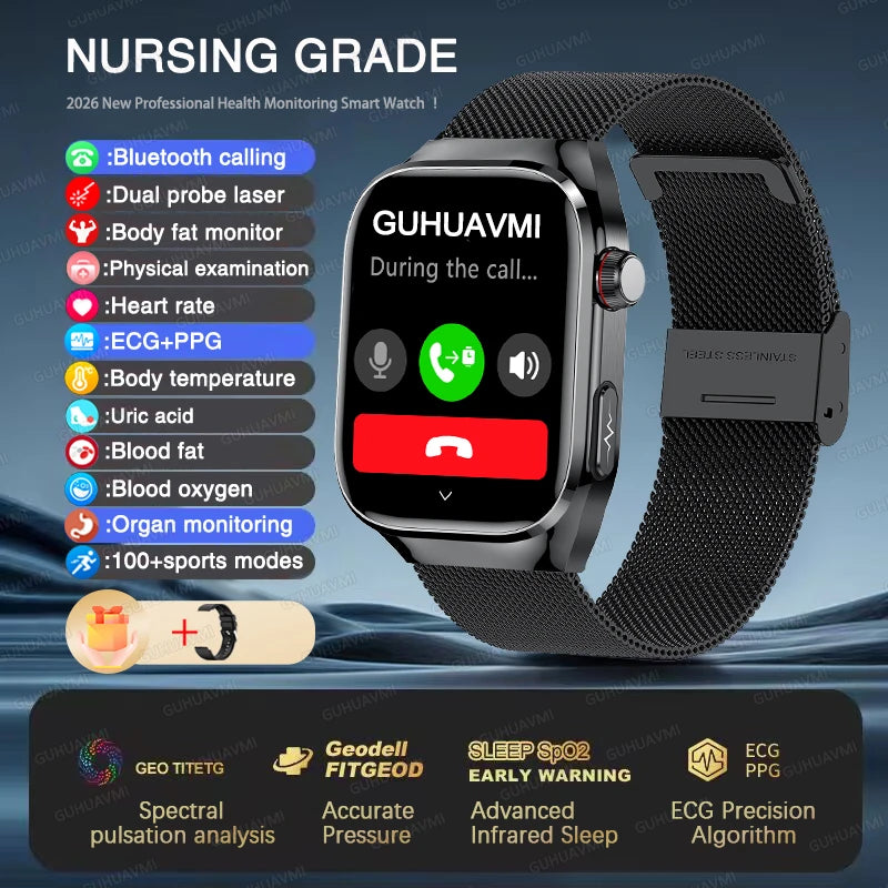 New ECG Smart Watch Men Women, Health Diagnosis, Organ Monitoring, Body Analysis, Blood Pressure, Blood Oxygen, Blood Fat, Uric Acid, Temperature Monitor, Bluetooth Call, Waterproof Fitness Tracker, Sports Smartwatch