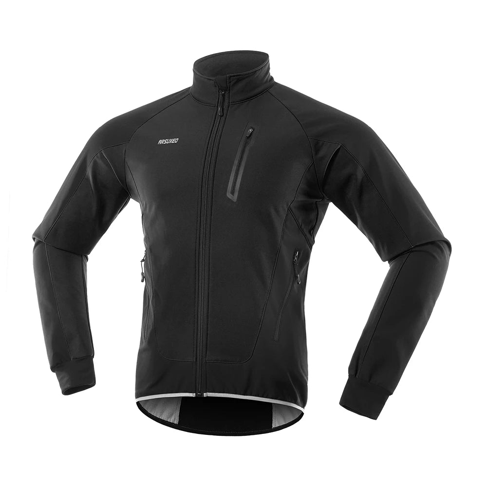ARSUXEO Men's Winter Warm Cycling Jacket Windproof Thermal Fleece Breathable Waterproof Reflective Breathable MTB Clothing 20B