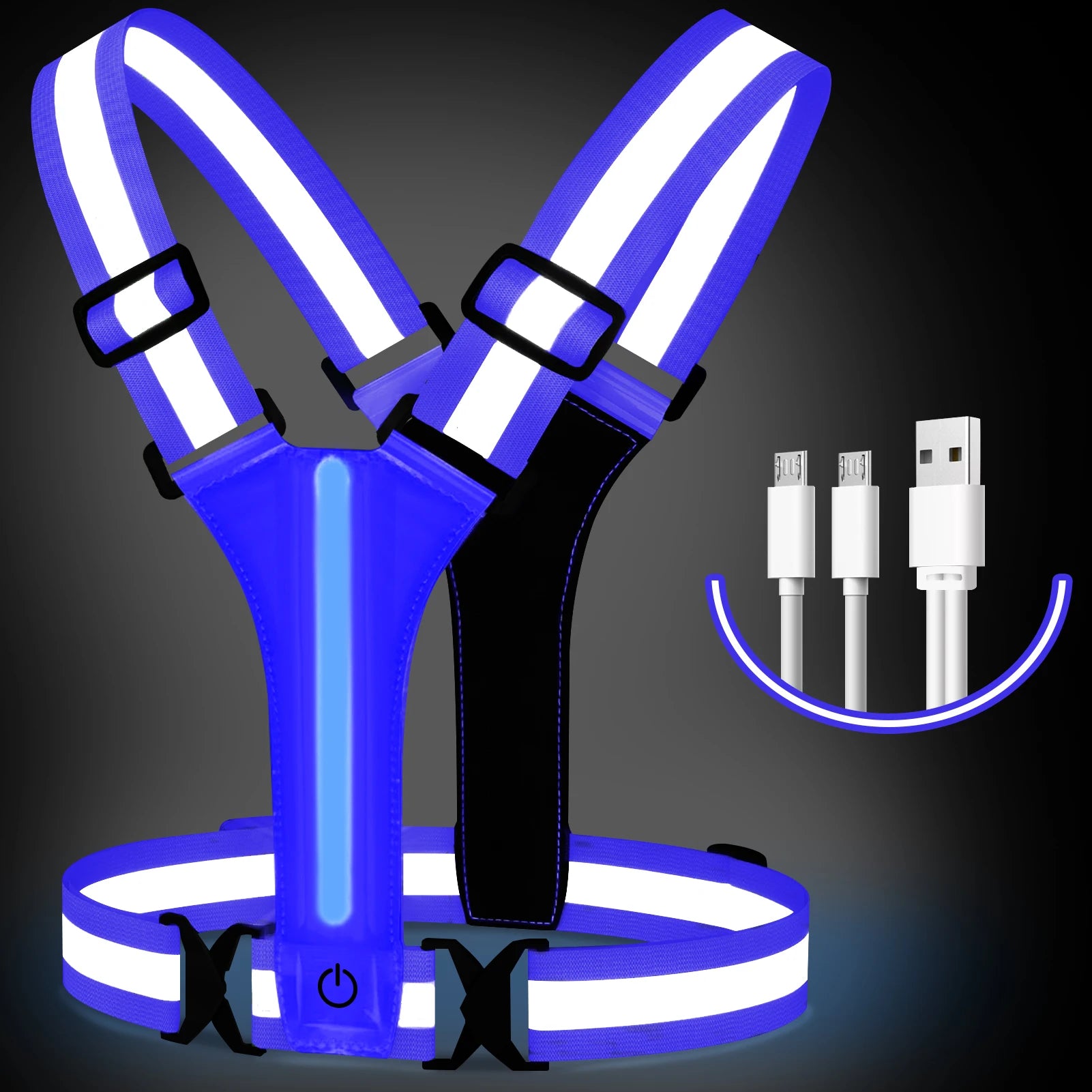 LED Night Running Vest Reflective Cycling Walking Highlight Security Vests USB Rechargeable Safety Straps for Kids Adults Biking