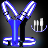 LED Night Running Vest Reflective Cycling Walking Highlight Security Vests USB Rechargeable Safety Straps for Kids Adults Biking