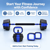6-in-1 Adjustable Dumbbell Set, Plastic and Sand Filled Kettlebell Barbell Push Up Stand, Home Gym Fitness Equipment for Strength Training, Biceps Squats Lunges, Blue