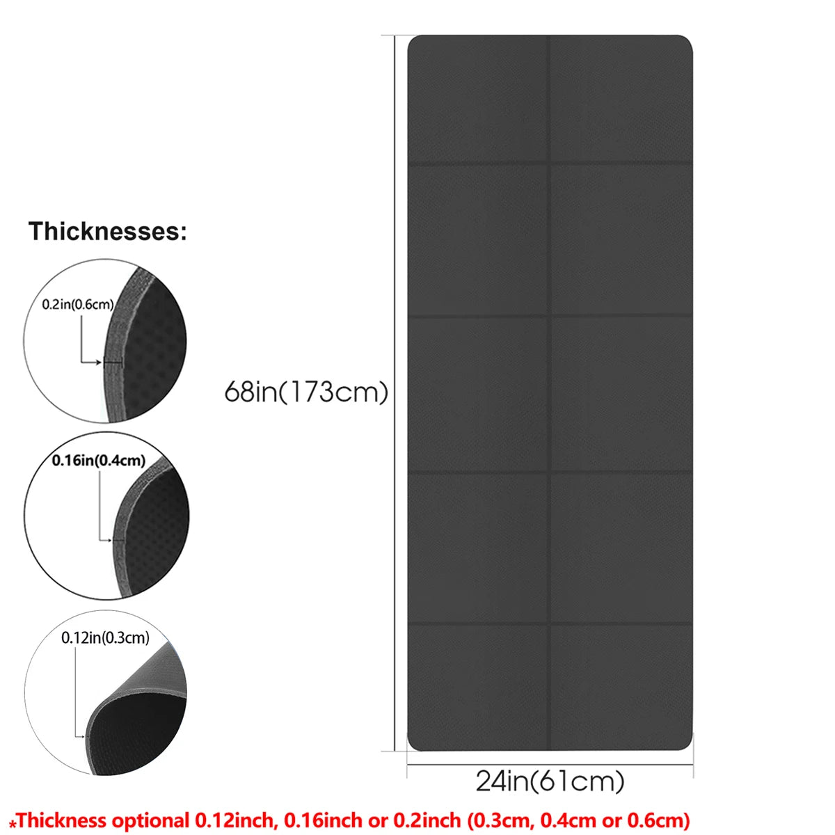 Black Foldable Yoga Mat Eco Friendly EVA Folding Travel Fitness Exercise Mat 3/4/6mm Thicknesses for Yoga Pilates Workouts