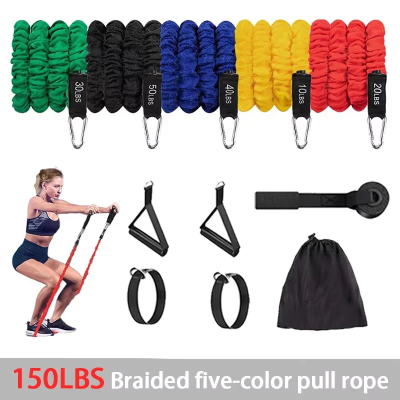 Resistance Band Set Workout Bands Exercise Band 5 Tube Fitness with Door Anchor Handles Legs Ankle Straps and Fitness Stick