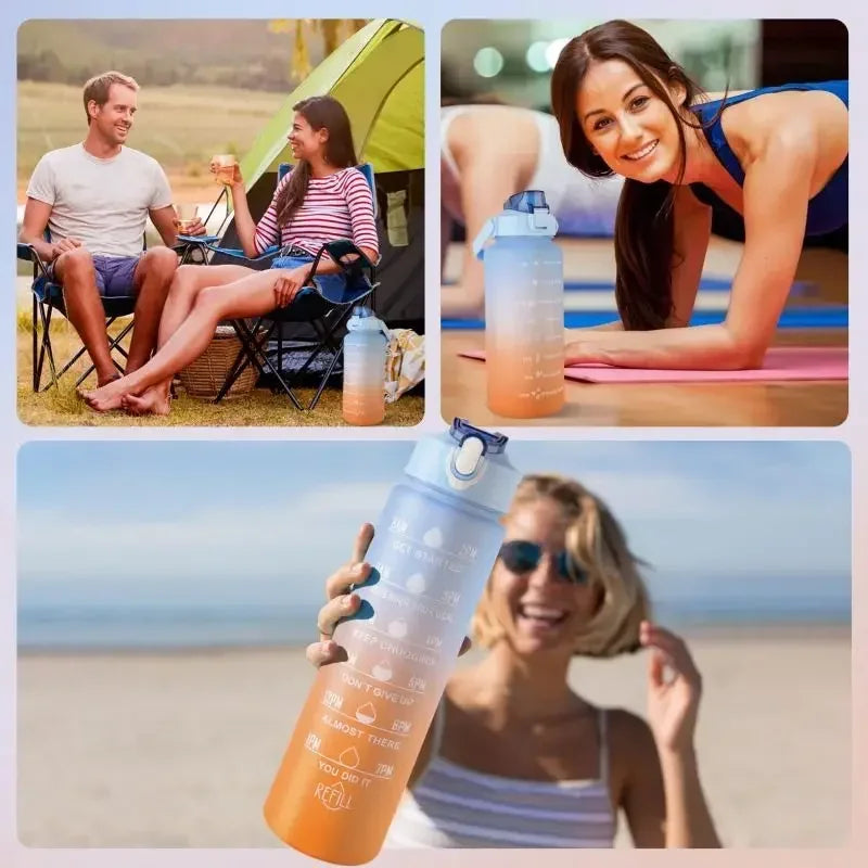 1-8pcs BPA Free Leak Proof Plastic Straw Sports Water Bottle High Quality Tour Hiking Portable  Drink Bottles with Time Marker