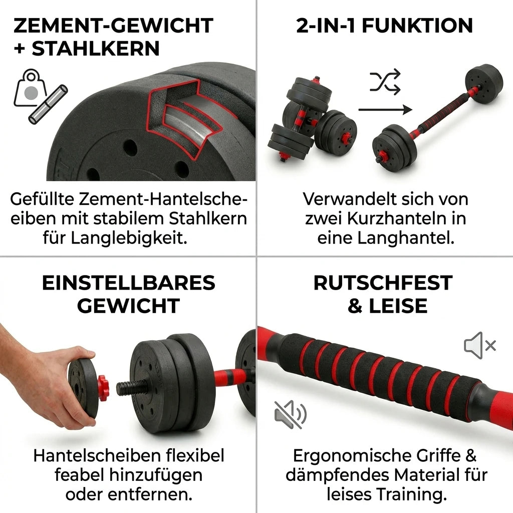 2-In-1 Dumbbells, Dumbbell Set with Connecting Steel Pipe, 15Kg, 30Kg, Tinted Black, Adjustable, Suitable for Balcony, Living Room, Fitness Studio, Equipment for Women And Men.