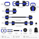 6-in-1 Adjustable Dumbbell Set, Plastic and Sand Filled Kettlebell Barbell Push Up Stand, Home Gym Fitness Equipment for Strength Training, Biceps Squats Lunges, Blue