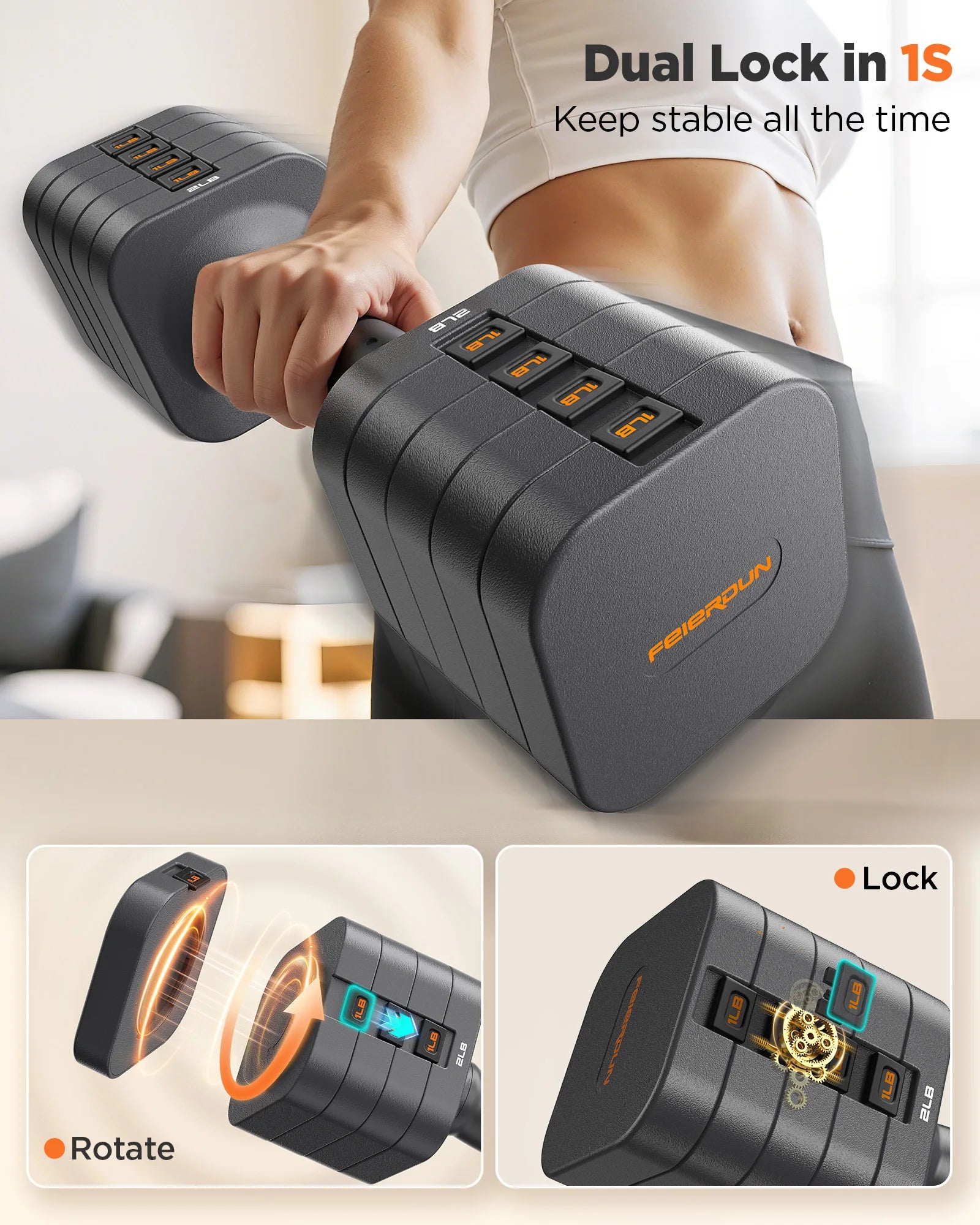 FEIERDUN Adjustable Dumbbell 2/4/6/8/10 lbs, 5-in-1 Set, Quick Adjust, Double Lock, for Home Gym