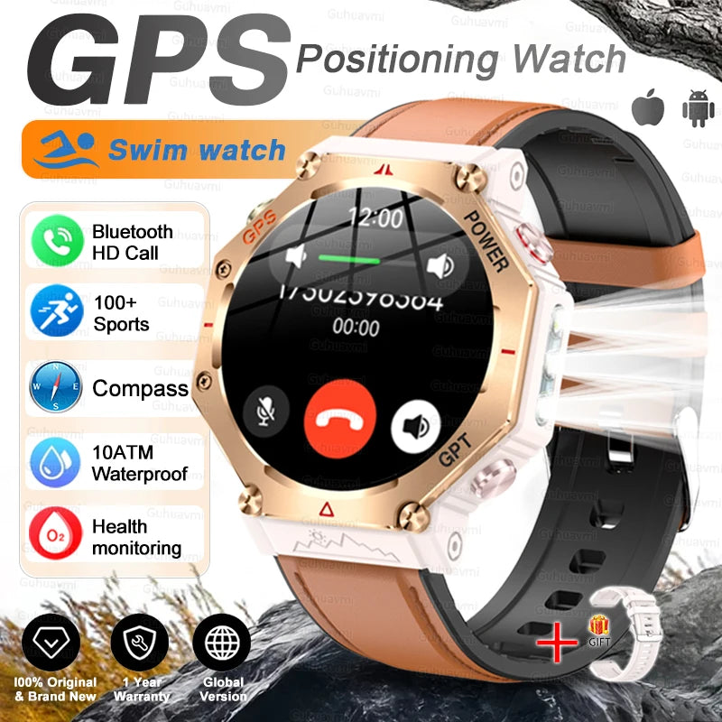 GPS New Titanium alloy Smart Watch AMOLED 10ATM Waterproof Compass Tactics Flashlight Voice Call Sport Men Fitness Swim Bracelet