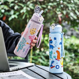 750ml Dinosaur Water Bottle For Kids Water Sippy Cup With Silicone Straw Leakproof Plastic Water Bottles Summer Kids Water Cup