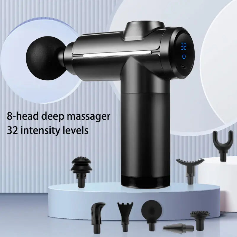 Portable Black Percussion Gun, Deep Muscle Relaxation Electric Massage Gun, Deep Tissue Muscle Relief Massager, 8 Massage Heads