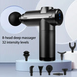 Portable Black Percussion Gun, Deep Muscle Relaxation Electric Massage Gun, Deep Tissue Muscle Relief Massager, 8 Massage Heads