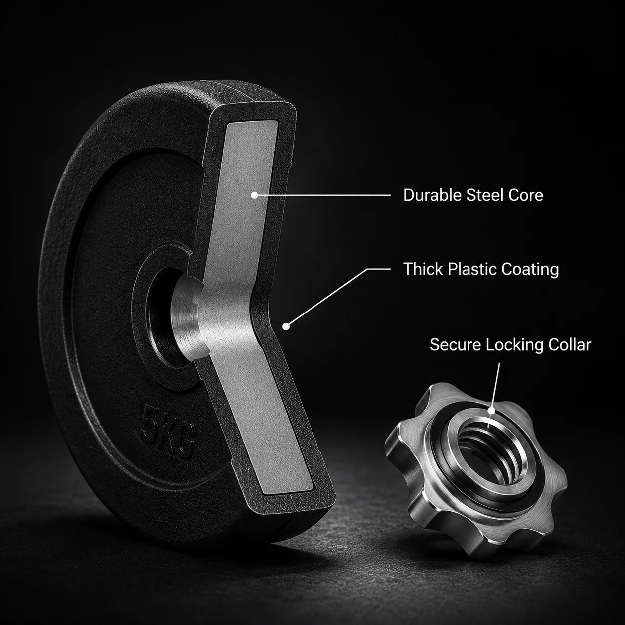 Dumbbell Set 8 x 5 kg, 4 x 1.5 kg Weight Plates with Plastic Coating, Floor-Friendly, Black, for Home Gym Full Body Workout