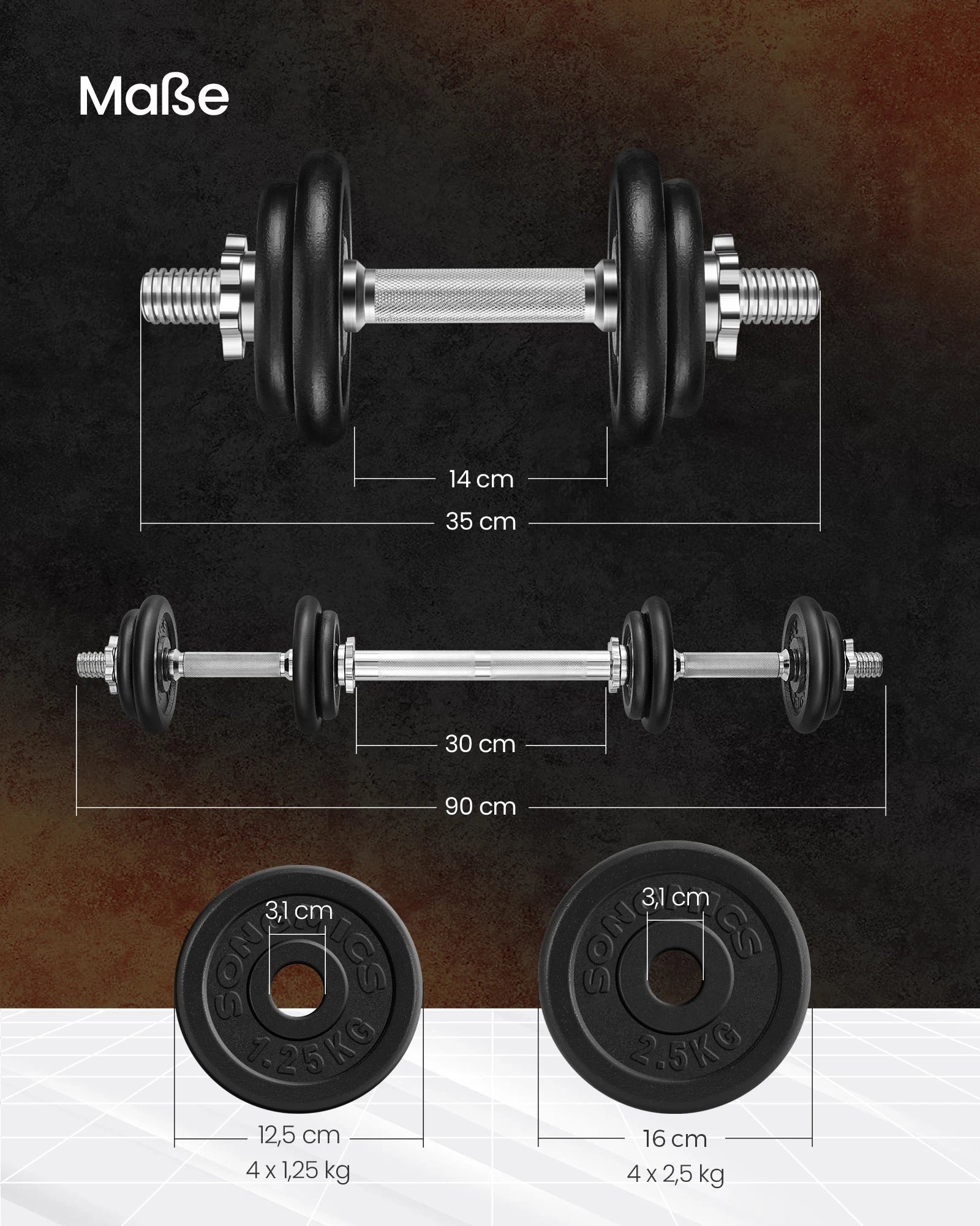 SONGMICS Dumbbell Set Short dumbbells Set 2 Adjustable Weight 20/30 kg
