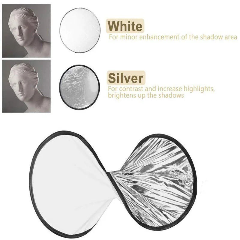 24" Reflector 2in1 30CM 60CM 80CM 110CM Silver White Portable Collapsible Soft Light Round Photography for Studio 2in1