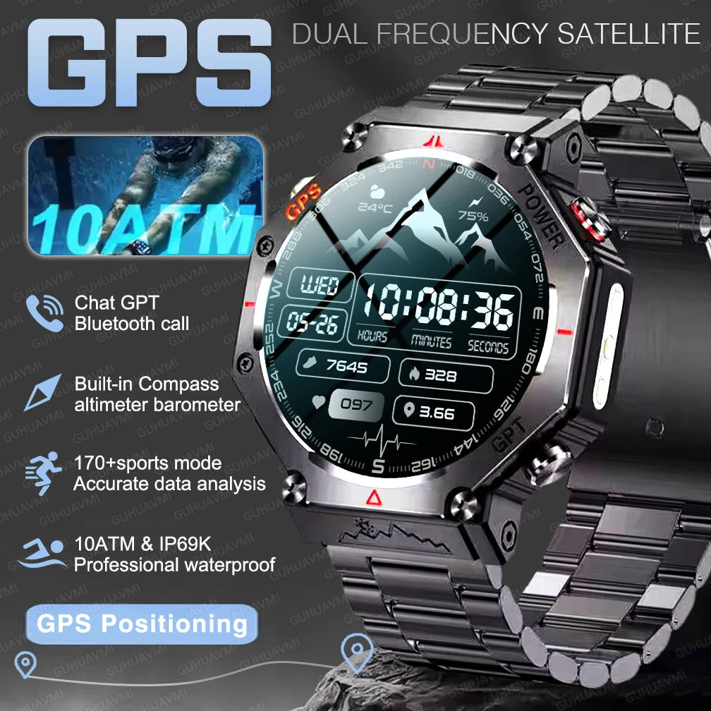 GPS New Titanium alloy Smart Watch AMOLED 10ATM Waterproof Compass Tactics Flashlight Voice Call Sport Men Fitness Swim Bracelet