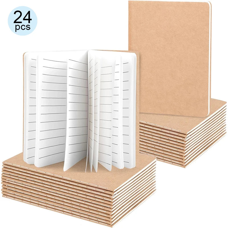 24PCS Kraft Notebooks, 3.5x5in Pocket Notebooks Blank Paper Small Pocket Journal Notepads  for School Office Home Travel Gifts