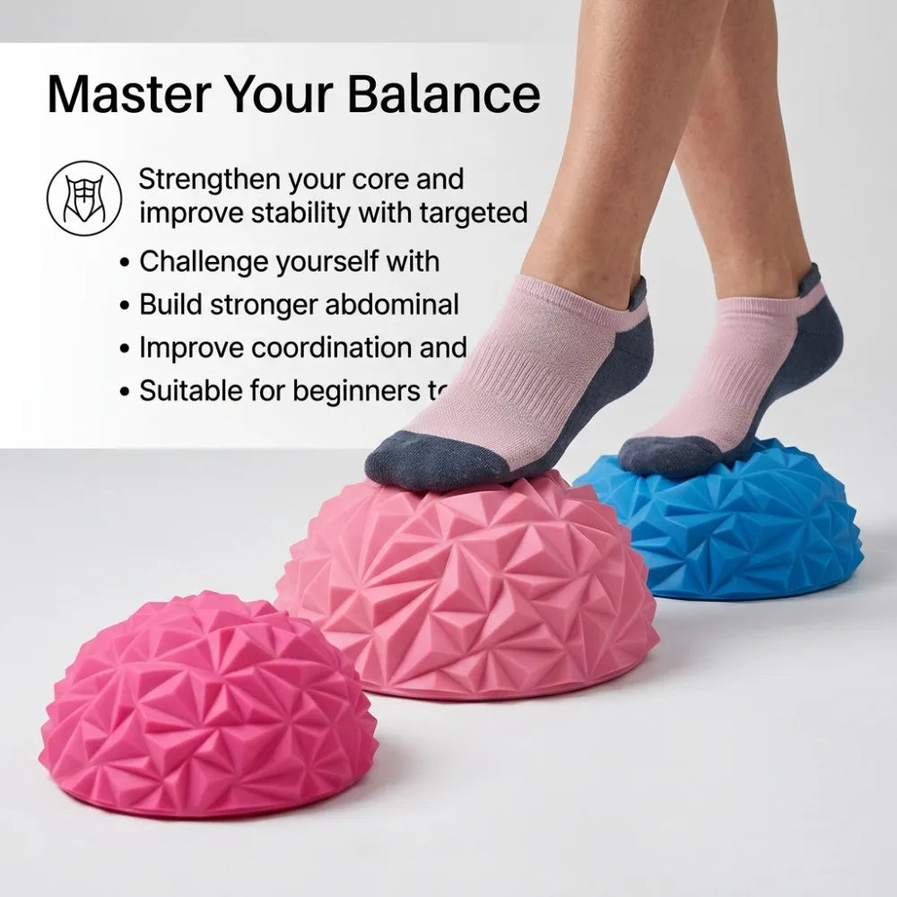 16cm Yoga Ball PVC Inflatable Massage Point Half Fit Ball Balance Trainer Stabilizer GYM Pilates Fitness Pineapple Massage Ball