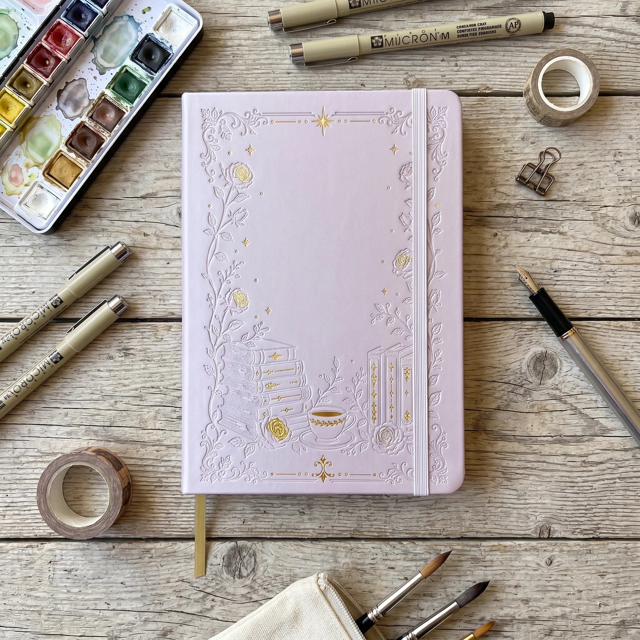 BUKE A5 Dot Grid Notebook PU Leather Cover Hardcover Floral Embossed Tea Cup Books Elegant Handwriting Journal
