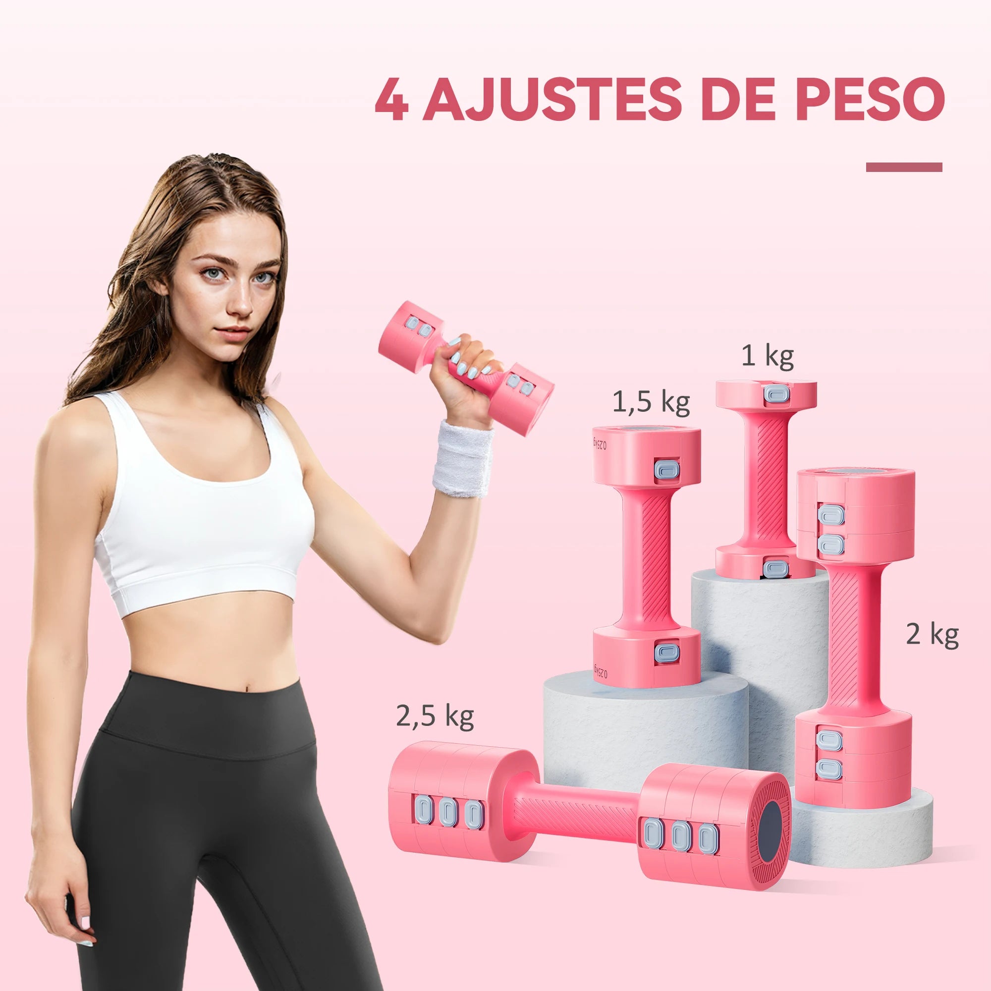 Sportnow 4 in 1 Adjustable Dumbbell Set, 1/1.5/2/2.5 Kg, Metal Dumbbell and Weight Set with Non-Slip Handles