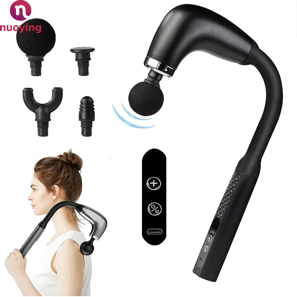 Portable Fascial Massage Gun Electric Percussion Pistol Massager Body Relaxation With LED Touch Screen 4Replaceable Massage Head