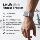 5.0 MG Sport Fitness Tracker Ultra-Light Blood Oxygen Pressure Uric Acid Blood Lipid ECG Smart Bracelet Band For Men Women