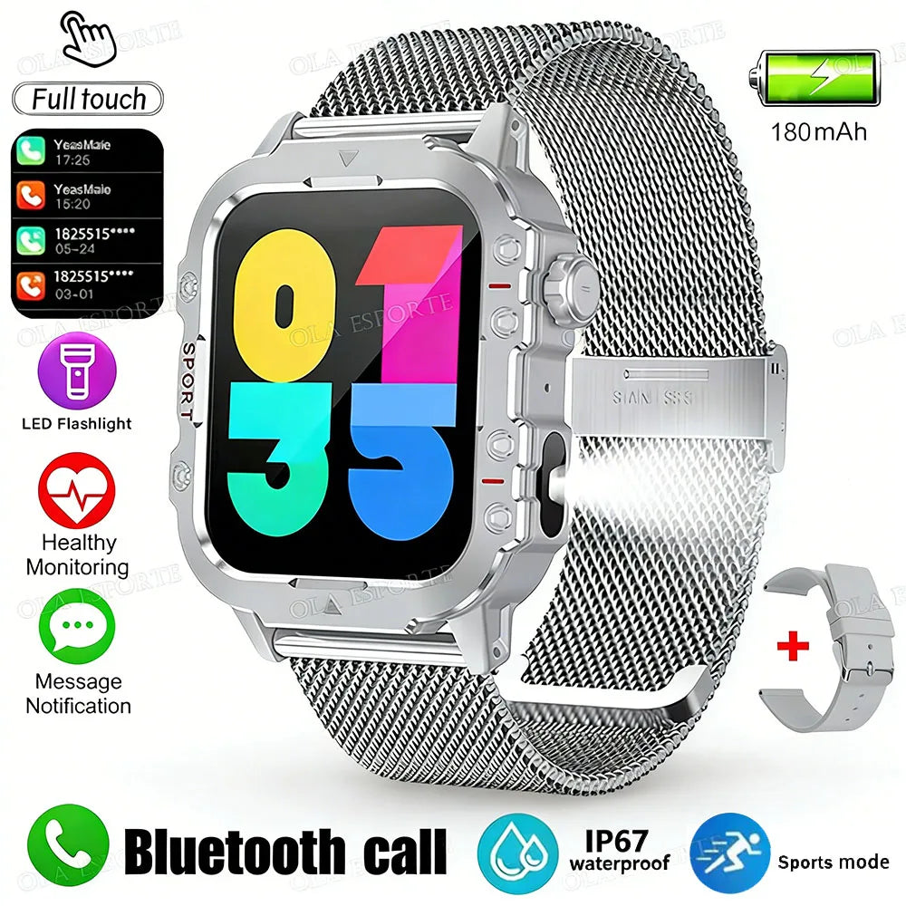2026 New Military Smart Watch Men 3ATM Outdoor Sports Fitness Tracker Blood Pressure Health Monitoring BT Call GPS Smartwatch