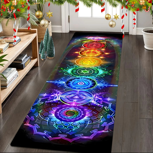 VIKAMA Seven Chakra Energy Yoga Mat Rainbow Seven-Color Chakra Lotus Design Non-Slip Thickened Living Room Meditation Space