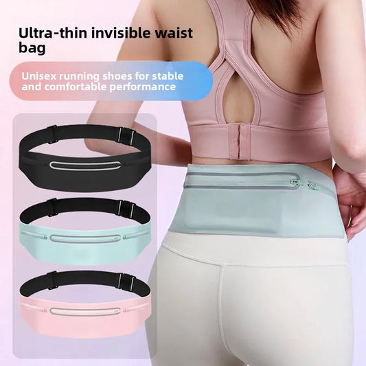 3 Pockets Reflective Running Belt Marathon Waist Bag Ultra Slim Waterproof Light Zero Bounce Safe 7.5" Phone Fit Waists 60-120cm