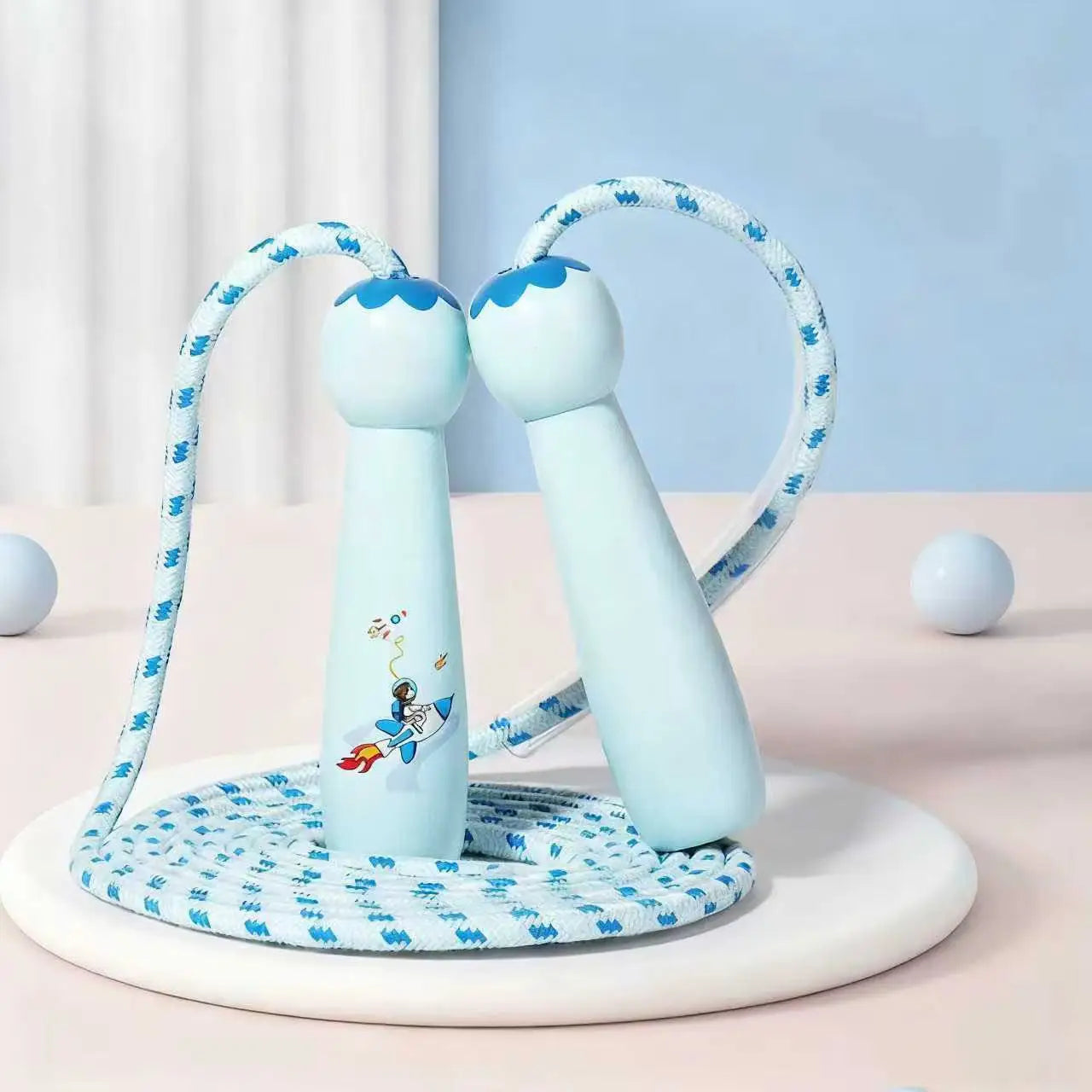 Adjustable Kids Jump Rope - Cotton Braided Skipping Rope with Wooden Handle for Toddlers, Boys & Girls, Beginner Fitness Workout