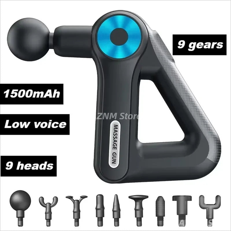 Mini Triangle Massage Gun, 9 Speeds Electric Fascia Massager with 9 Heads, 1500mAh Quiet Deep Tissue Muscle Relaxation Device