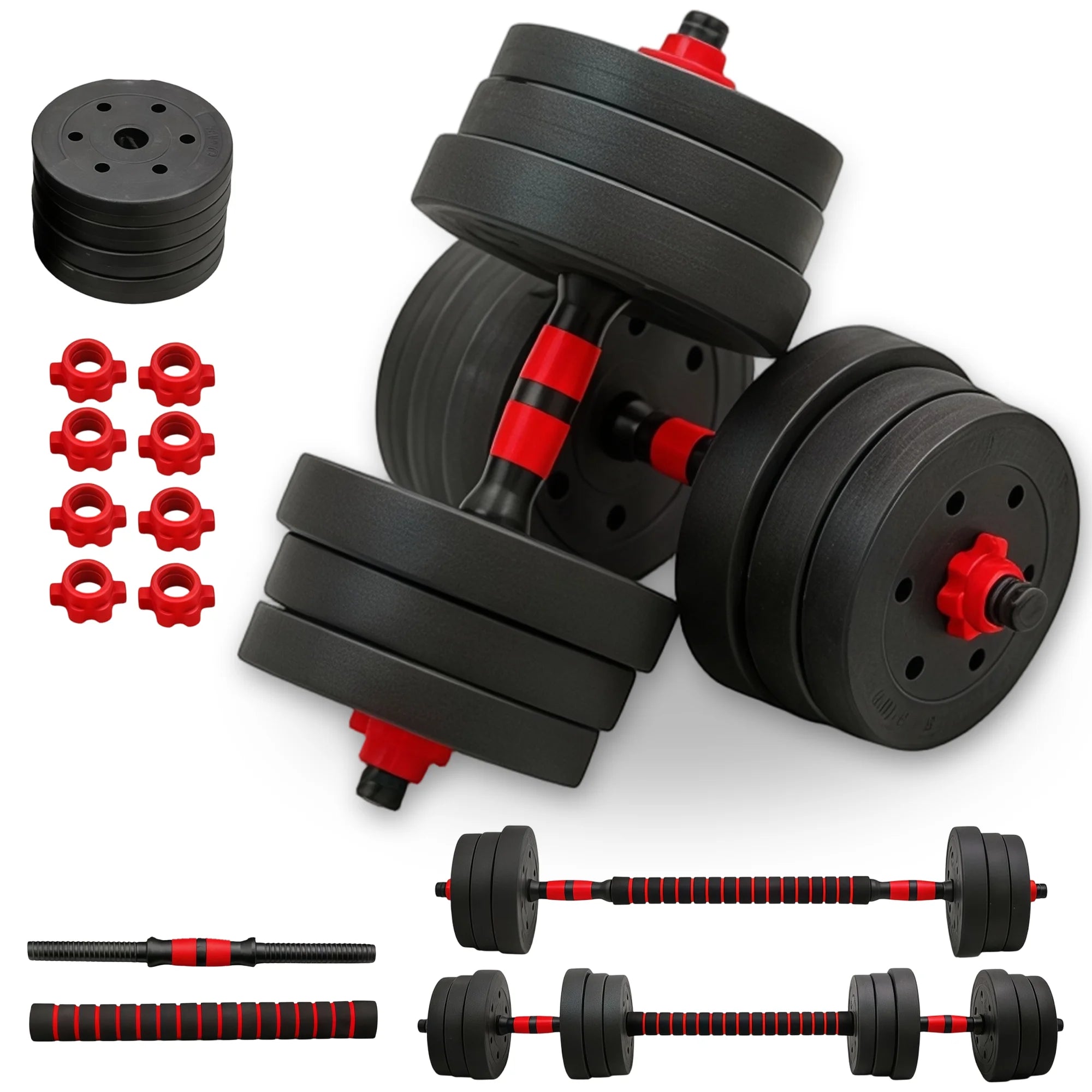 2-In-1 Dumbbells, Dumbbell Set with Connecting Steel Pipe, 15Kg, 30Kg, Tinted Black, Adjustable, Suitable for Balcony, Living Room, Fitness Studio, Equipment for Women And Men.