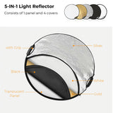 K&F CONCEPT 5-in-1 Light Reflector with Handle Photography Light Blocking Photography Tent Circular Reflector Translucent Panel