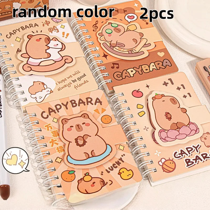 Capybara Panda Mini Journal  A7 Pocket Spiral Notebook with Velcro Closure for Student Portable Pad