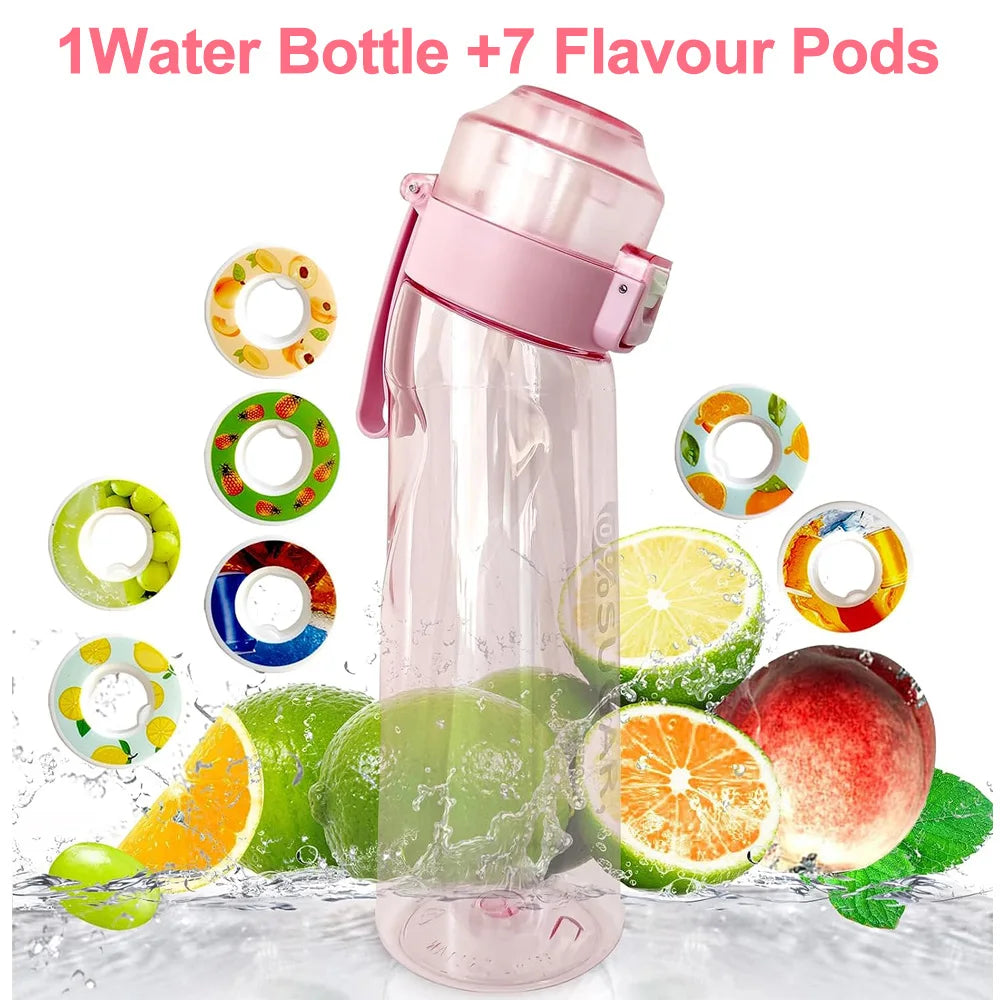 650ML Sports Air Water Bottle BPA Free, Fruit Scent Pods Air Flavor Caps,Leak Proof Sports Water Cup for Outdoor Running Gym