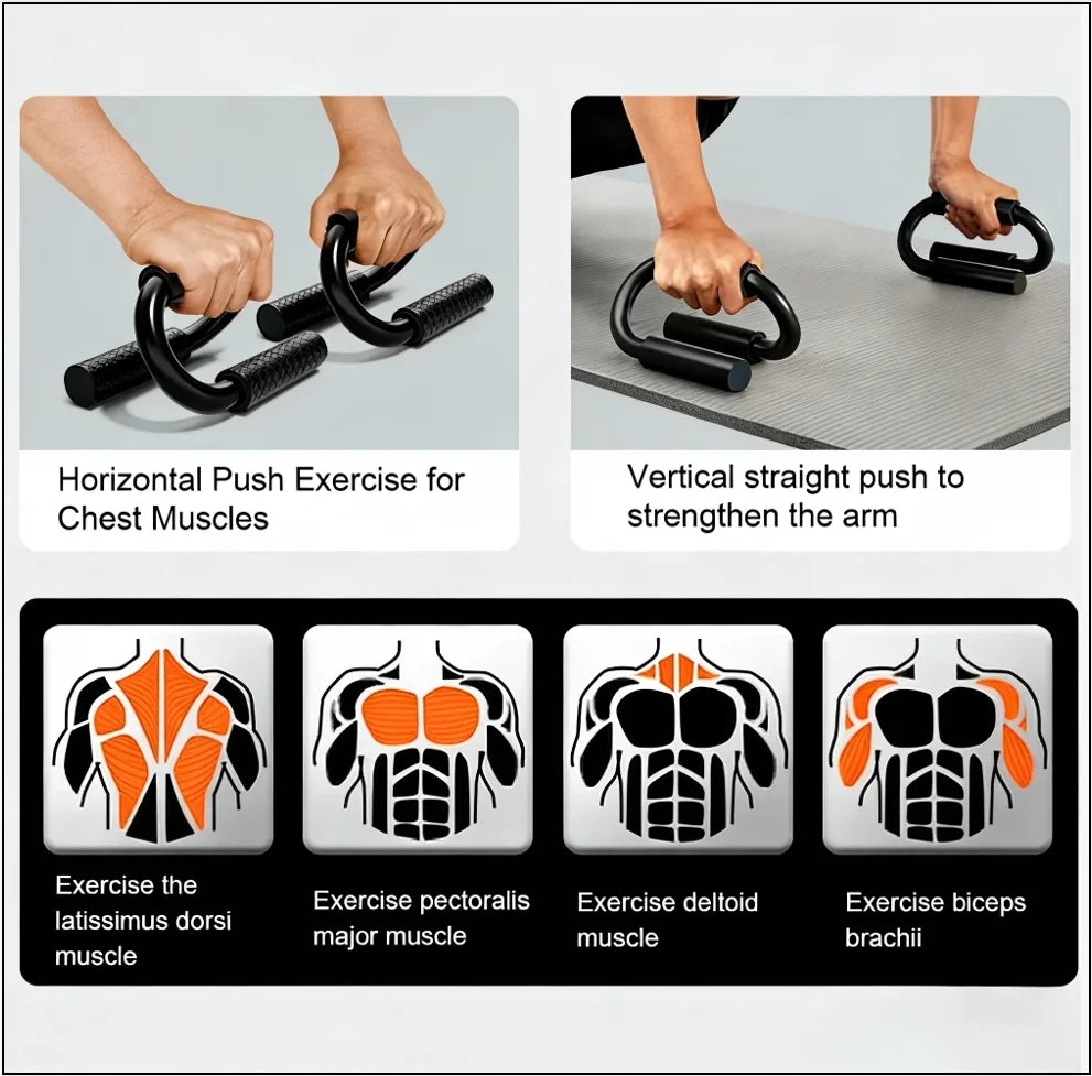 S-shaped Push-Up Rack with Non-Slip Foam Handles, Steel Frame, Home Fitness Equipment,Designed for Chest and Upper Body Training