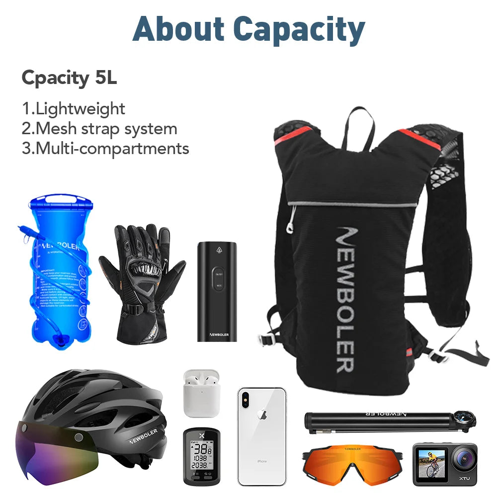 5L Ultra Lightweight Running Backpack Running Trail Hydration Vest Pack Marathon Running Bike Rucksack bag 500ml 2L Soft Flask